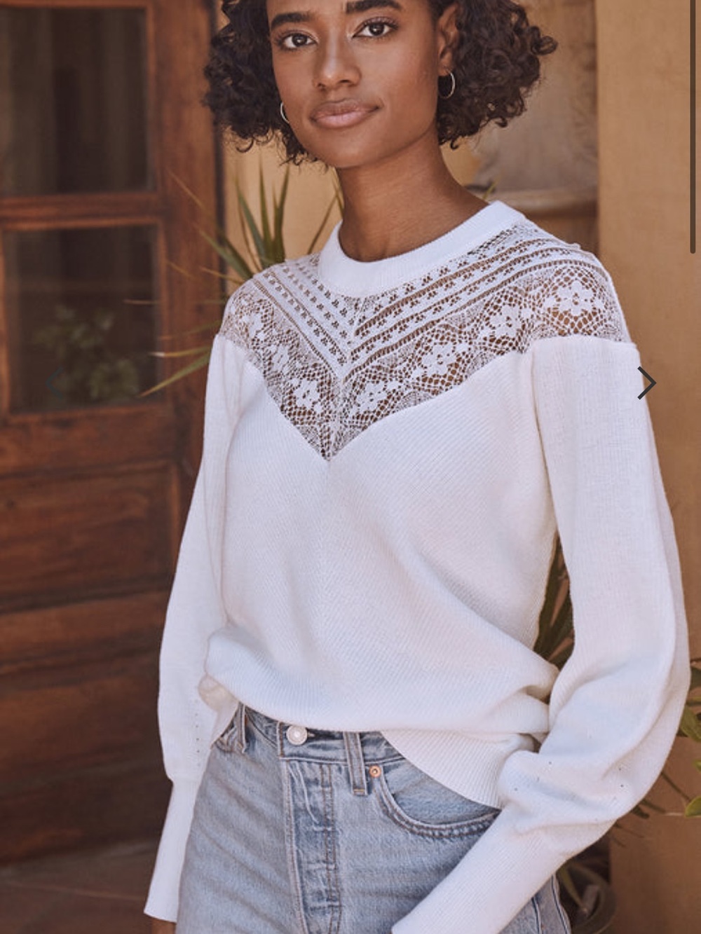 SAYLOR White Lace Yoke Crewneck Sweater